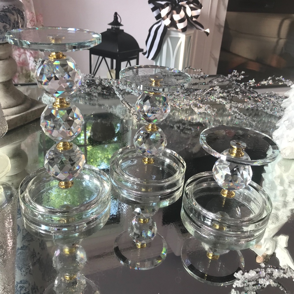 Crystal glass pedestal set of 3